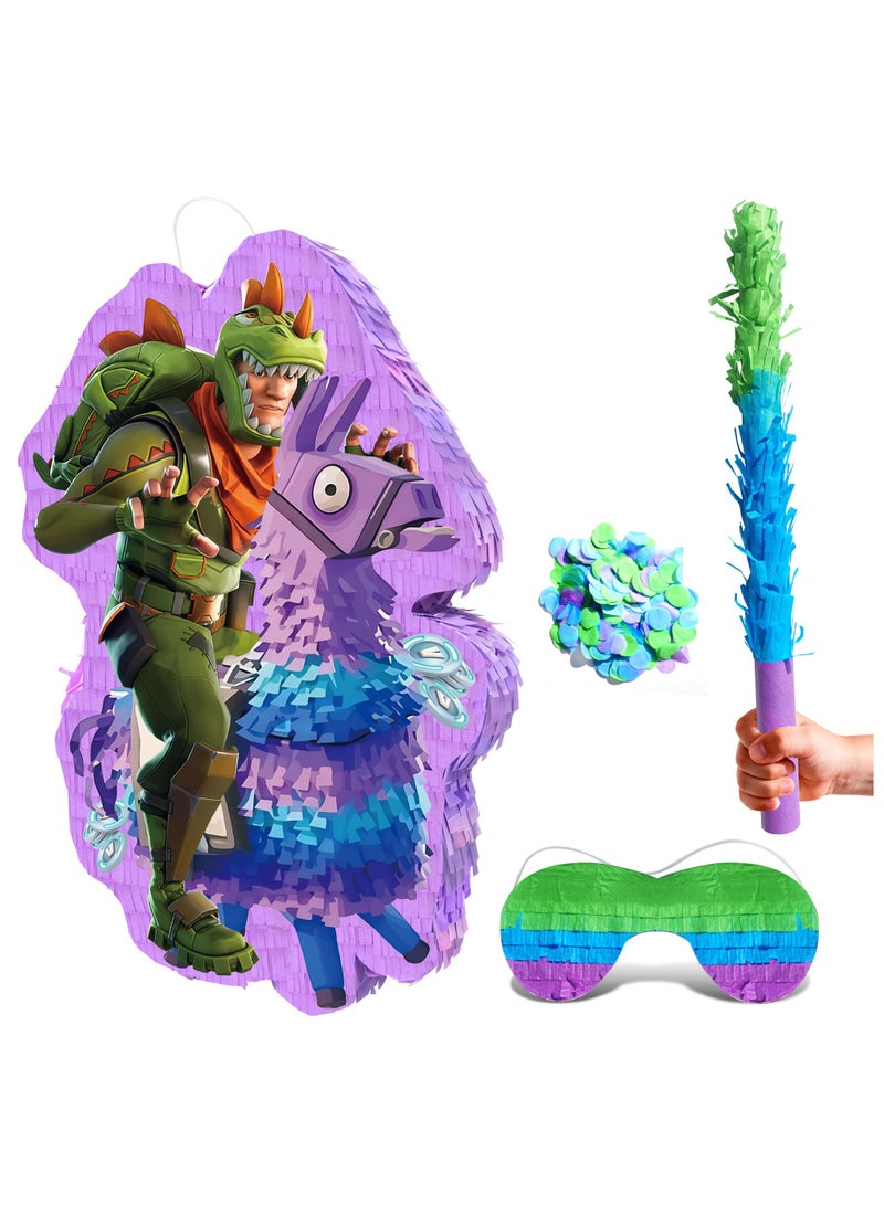 ILovhaprty Fortnite Llama Pinata, Fortnite Themed Party Pinata Bundle - Large Loot Llama Pinata, Gaming Party Game Decorations Blindfold & Pickaxe Birthday Party Stick Alpaca mount design Pinata for Fortnite Birthday Party Supplies - Image 1